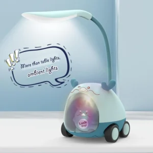 Portable LED Cartoon Table Light with Pen Holder and Pencil Sharpener, Mini Night Light, USB Rechargeable