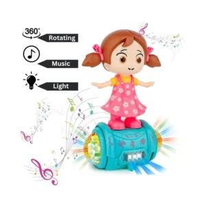 Musical Dancing Girl Doll Activity Play Center Toy 360 Degree Rotating with Flashing Lights and Bump and Go Action