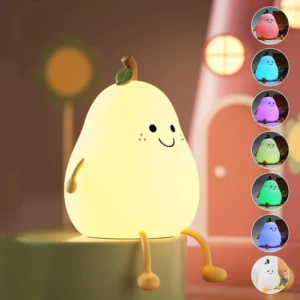 Rechargeable Silicone Pear Night Lamp – Touch-Control Color-Changing LED Light (7color) for Kids and Adult