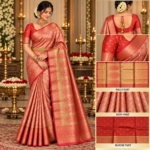 Bridal Tissue Semi Silk Saree with golden zari floral jaal and grand pallu